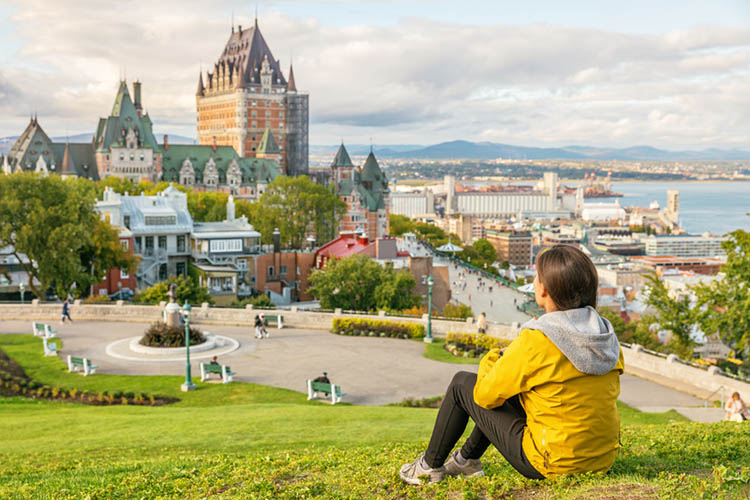 Canada,Travel,Quebec,City,Tourist,Enjoying,View,Of,Chateau,Frontenac ...